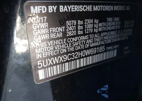 2017 BMW X3 xDrive28I из США, поврежденный, VIN 5UXWX9C32H0W69185